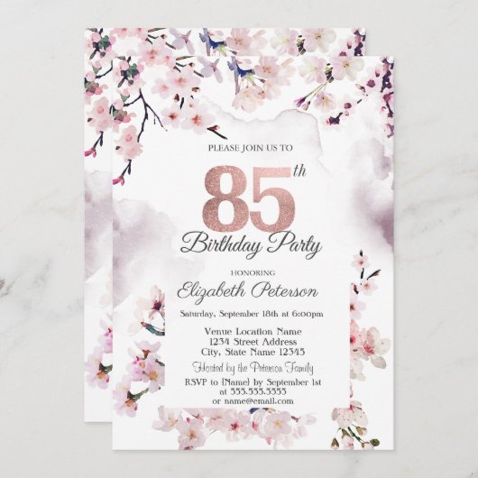 Invitation Cherry Blossom 85e anniversaire (Devant / Derrière)