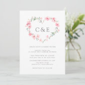 Invitation Cherry Blossom Botanical Heart Monogram Mariage (Debout devant)