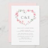 Invitation Cherry Blossom Botanical Heart Monogram Mariage (Devant / Derrière)