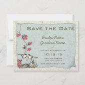 Invitation Cherry Blossom Chickadee Damask Enregistrer la dat (Devant)