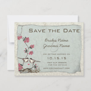 Invitation Cherry Blossom Chickadee Damask Enregistrer la dat