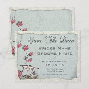 Invitation Cherry Blossom Chickadee Damask Enregistrer la dat