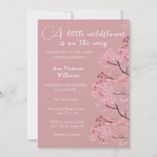 Invitation Cherry Blossom Dusty Rose Baby shower fille (Devant)