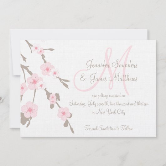 Invitation Cherry Blossom Enregistrer la date rose Taupe rose (Dos)