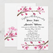 Invitation Cherry Blossom Japonais Sakura Mariage rose (Devant / Derrière)