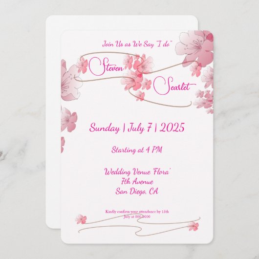 Invitation Cherry Blossom Mariage (Devant / Derrière)