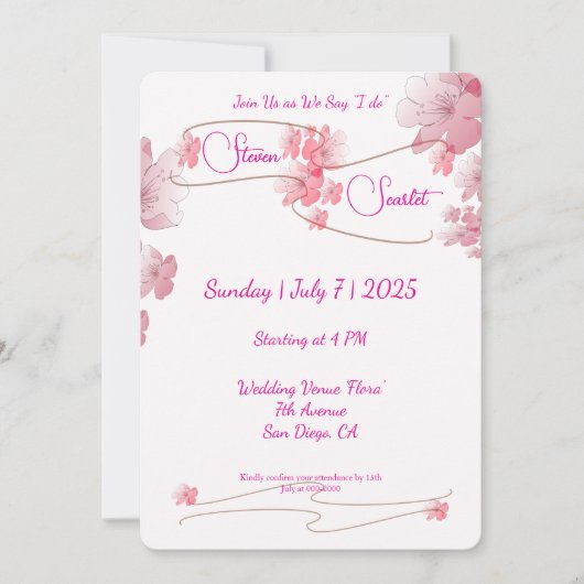Invitation Cherry Blossom Mariage (Devant)
