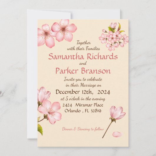 Invitation Cherry Blossom Mariage (Devant)