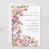 Invitation Cherry Blossom Mariage rose florale photo (Devant)