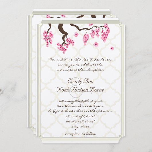 Invitation Cherry Blossom Orchard Grove Tree Branch Mariage (Devant / Derrière)