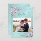 Invitation Cherry Blossom Photo Mariage Merci (Devant / Derrière)