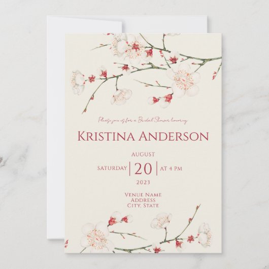 Invitation Cherry Blossom QR Code Fête des mariées (Devant)