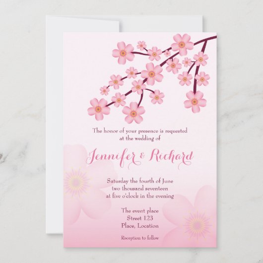 Invitation Cherry Blossom rose Sakura Floral Mariage (Devant)