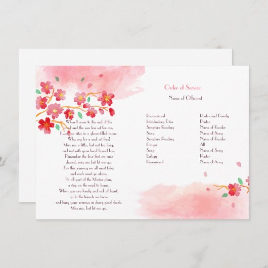 Invitation Cherry Blossom Succursales Memorial Service Progra (Devant / Derrière)