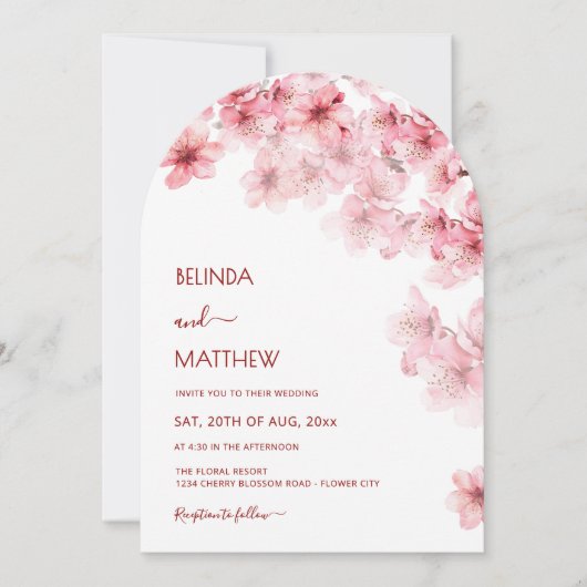 Invitation Cherry Blossom White Arched Casual Wedding (Devant)