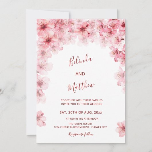 Invitation Cherry Blossom White Arched Casual Wedding (Devant)
