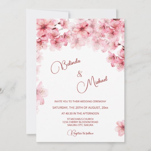 Invitation Cherry Blossom White Wedding (Devant)