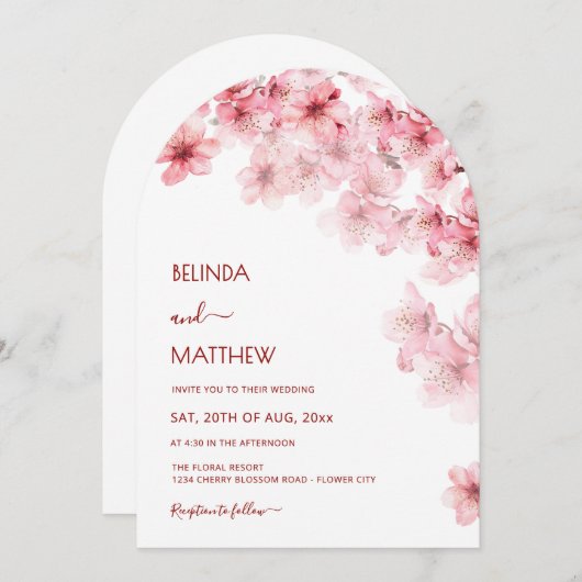 Invitation  Cherry Blossom White  Wedding (Devant / Derrière)
