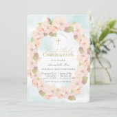 Invitation Cherry Blossom Wreath Girl First Holy Communion (Debout devant)