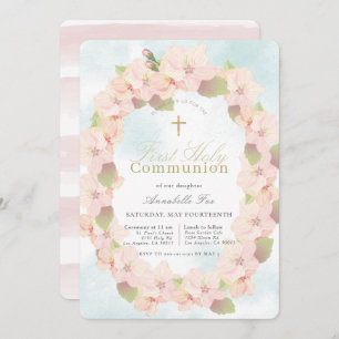 Invitation Cherry Blossom Wreath Girl First Holy Communion