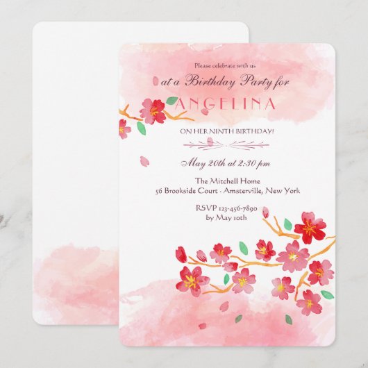 Invitation Cherry Blossoms (Devant / Derrière)