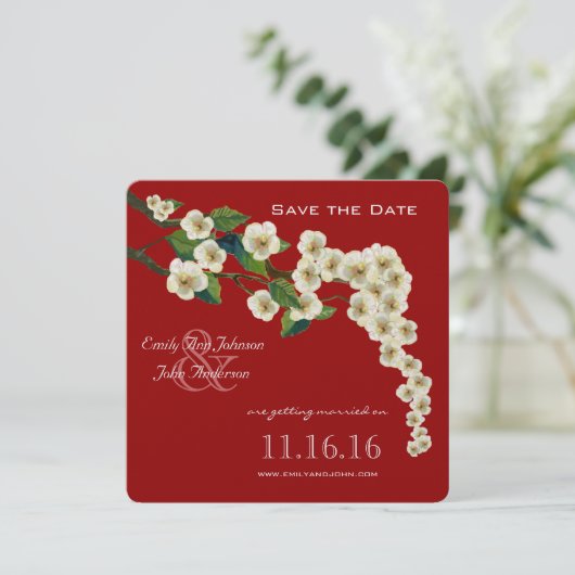 Invitation Cherry Blossoms Branch Enregistrer la date (Debout devant)