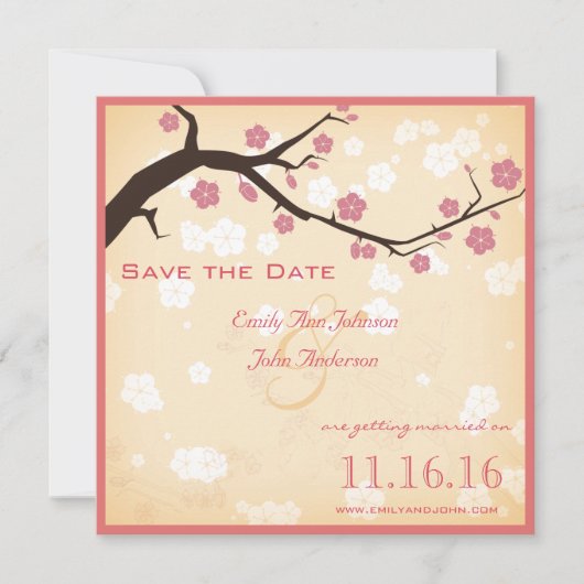 Invitation Cherry Blossoms Branch Enregistrer la date (Devant)