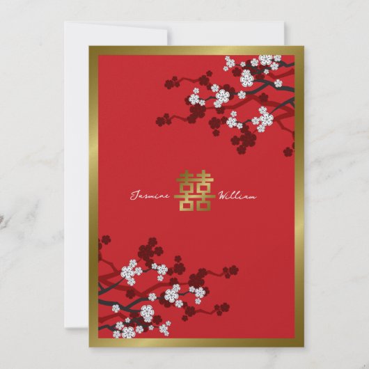 Invitation Cherry Blossoms double bonheur Mariage chinois (Devant)