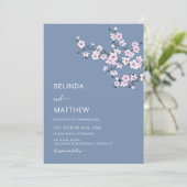 Invitation Cherry Blossoms Dusty Pink Blue Wedding (Debout devant)