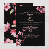 Invitation Cherry Blossoms Pink Red Watercolor (Devant / Derrière)