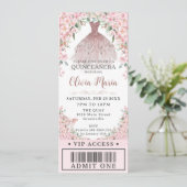Invitation Cherry Blossoms Robe Blush Quinceañera VIP Ticket (Debout devant)