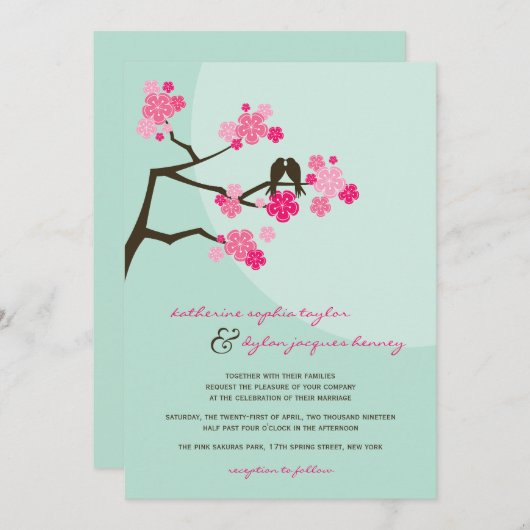 Invitation Cherry Blossoms Sakura Inséparables Mariage Invita (Devant / Derrière)