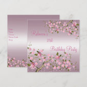 Invitation Cherry Bossom 21e Soirée Anniversaire Elégante Ros (Devant / Derrière)