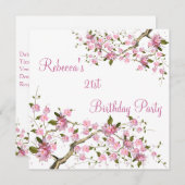 Invitation Cherry Bossom 21e Soirée d'Anniversaire Blanc (Devant / Derrière)
