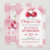 Invitation Cherry Bow Birthday Cherry On Top (Devant / Derrière)