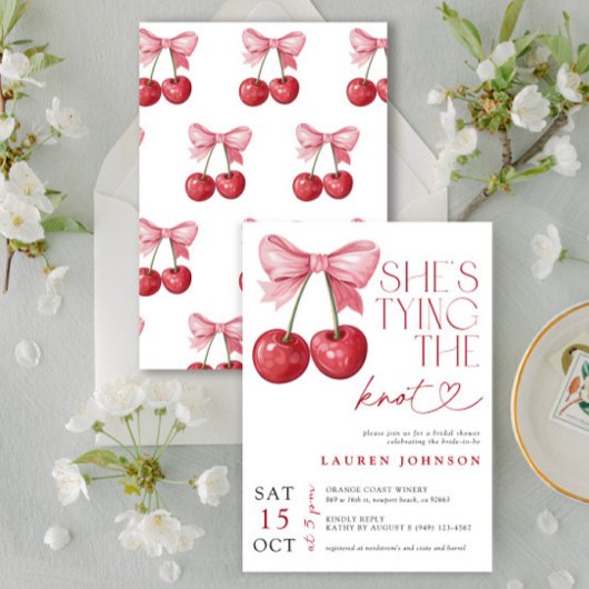 Invitation Cherry Bow She's Tying the Knot Fête des mariées