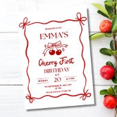 Invitation Cherry First Birthday Invitation, Red Bow Berries