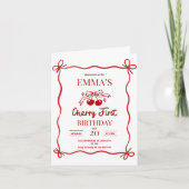 Invitation Cherry First Birthday Invitation, Red Bow Berries (Devant)