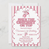 Invitation Cherry First Coquette Girls 1st Birthday  (Devant)