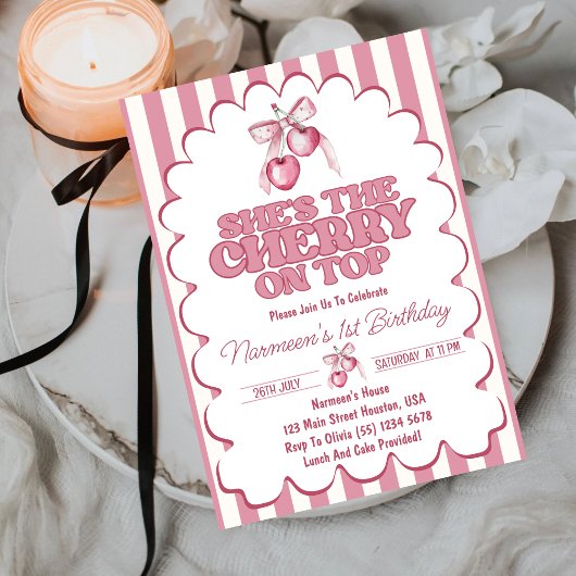 Invitation Cherry First Coquette Girls 1st Birthday 