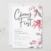 Invitation Cherry First Pink Bow Coquette 1er Anniversaire (Devant)