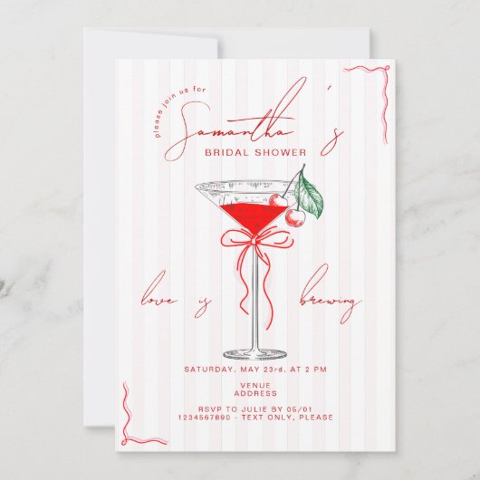 Invitation Cherry Martini rose cerise Fête des mariées rouge (Devant)