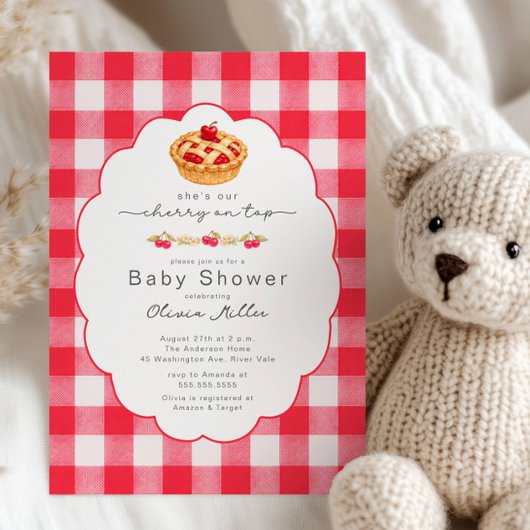 Invitation Cherry on Top Baby Shower Gingham Invite