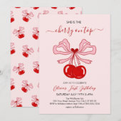 Invitation Cherry on Top Birthday Cherries 1st Birthday (Devant / Derrière)