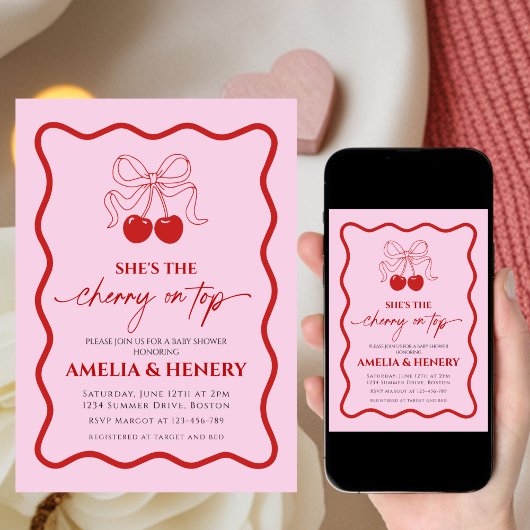 Invitation Cherry on Top Cherry  Bow Girl  Baby Shower