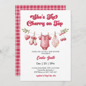 Invitation Cherry on Top clothesline Baby Shower (Devant / Derrière)