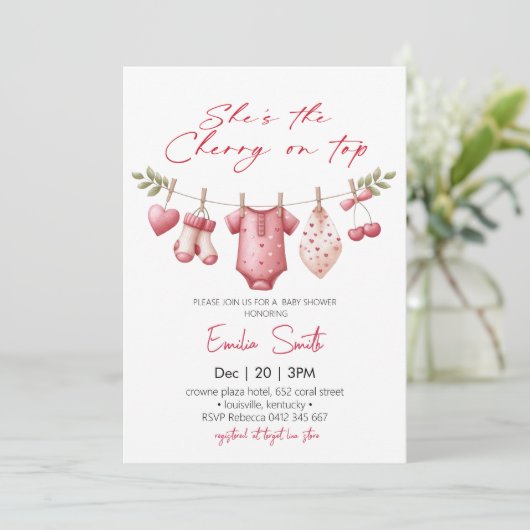 Invitation Cherry on Top clothesline  Baby Shower (Debout devant)