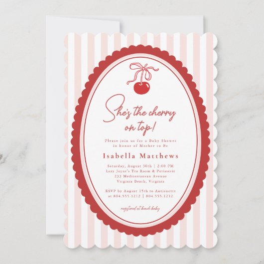 Invitation Cherry on Top Coquette Bow Pink Baby Shower  (Devant)