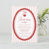 Invitation Cherry on Top Coquette Bow Pink Baby Shower  (Debout devant)