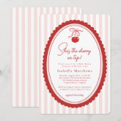 Invitation Cherry on Top Coquette Bow Pink Baby Shower  (Devant / Derrière)
